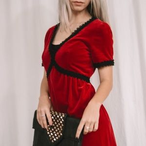 70s Handmade Velvet Victorian Scarlet Rose Dress